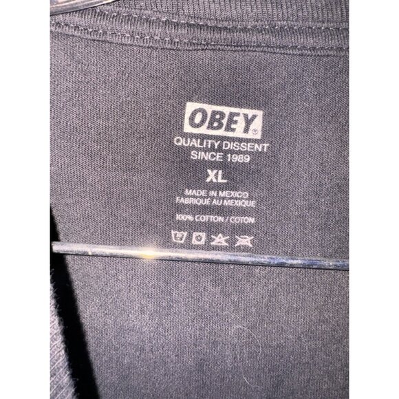Obey Mens Black Graphic T-Shirt With Gradient Hand Logo XL - Picture 3 of 4
